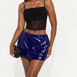 Fashion Nova 
Nessa Sequin Low Rise Micro Skirt - Navy